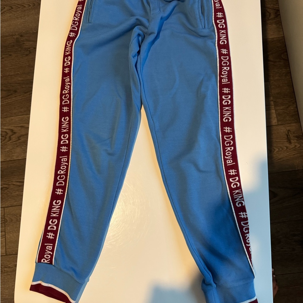 Dolce & Gabbana Blue Sweatpants with Striped Trim